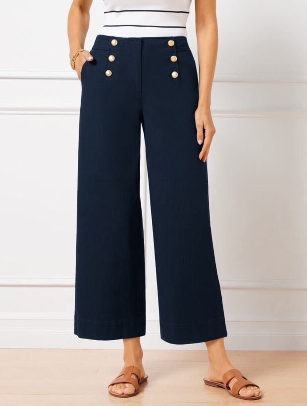 Talbots Slub Sailor Crop Pants, Navy Blue, Sz 12